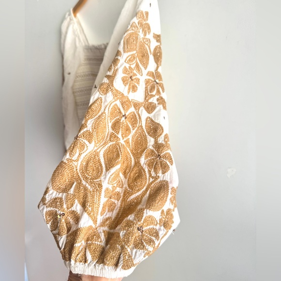 Anthropologie Smocked Top with embellished and embroidered sleeves, boho spring - Picture 7 of 9
